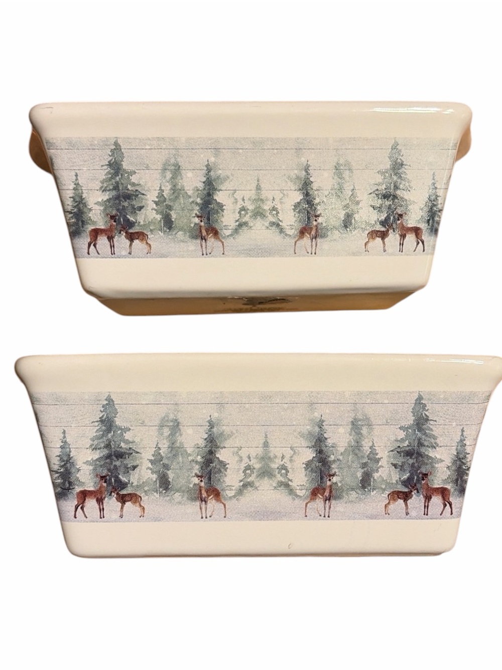 Ceramic Holiday Deer Loaf Pan - White with Green Accents